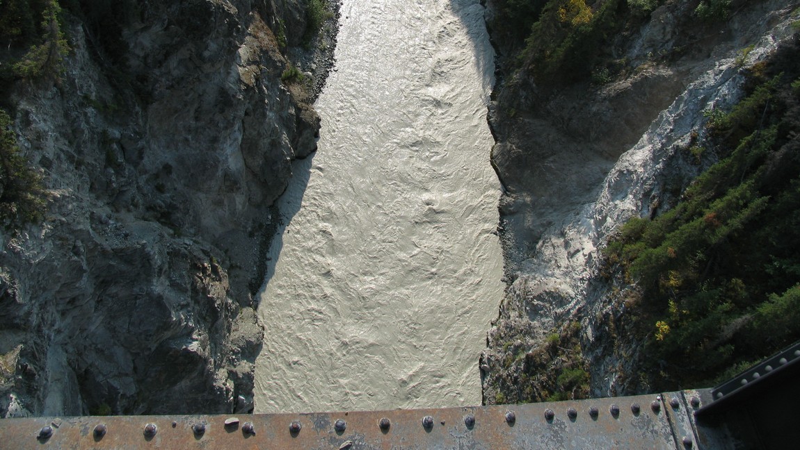 Looking down from the Kuskulana Bridge