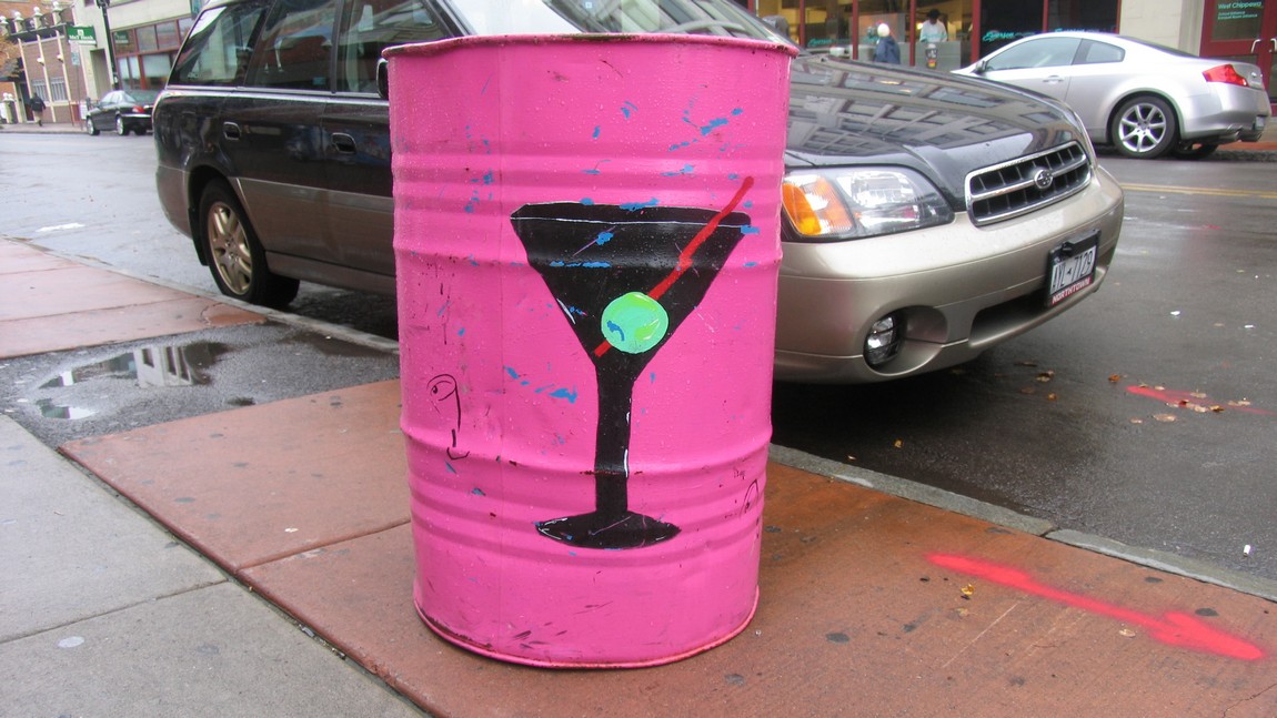 Painted trash barrel