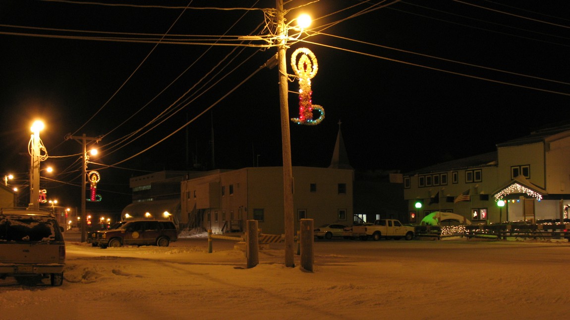 Christmas decorations around town.