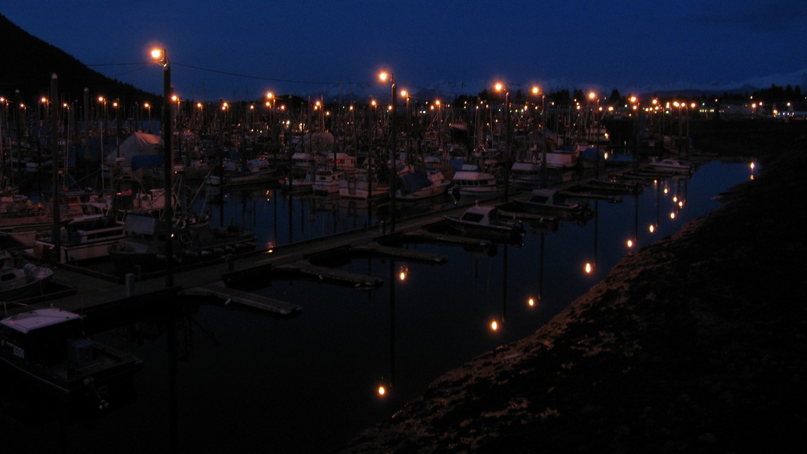 Petersburg Harbor at night