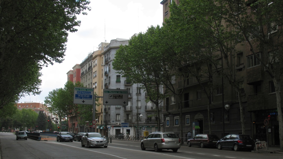Walking down Paseo de la Reina Cristina street