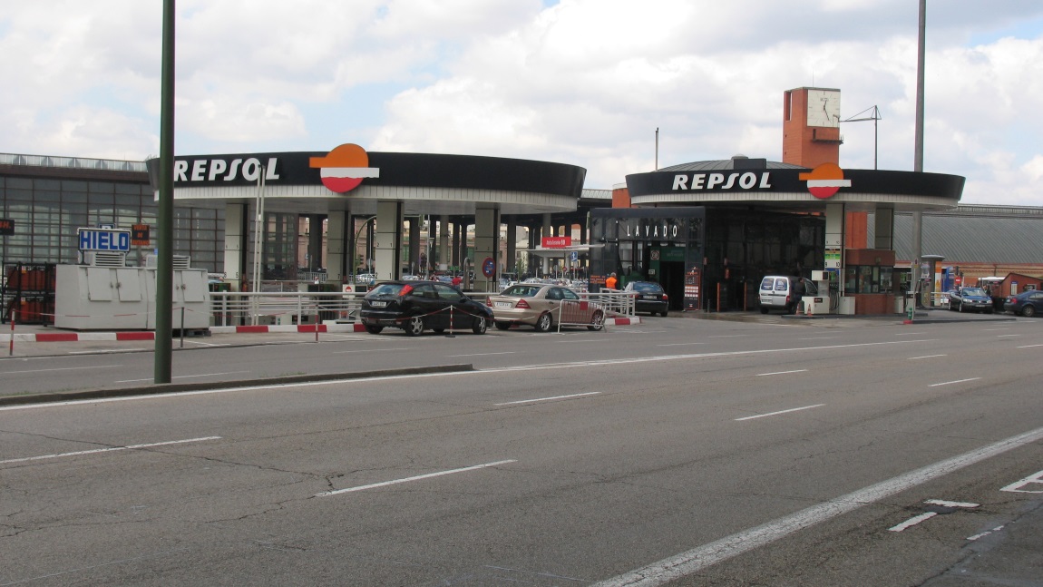 Gas station next to the train station.