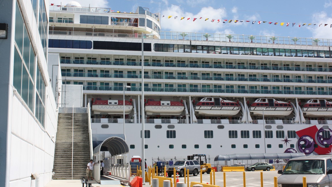 Walking toward the Norwegian Pearl