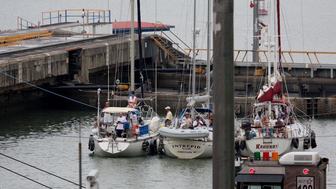 Closer view of the three sailboats