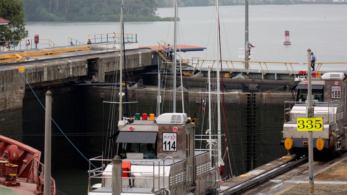 Water rapidly drains from the lock
