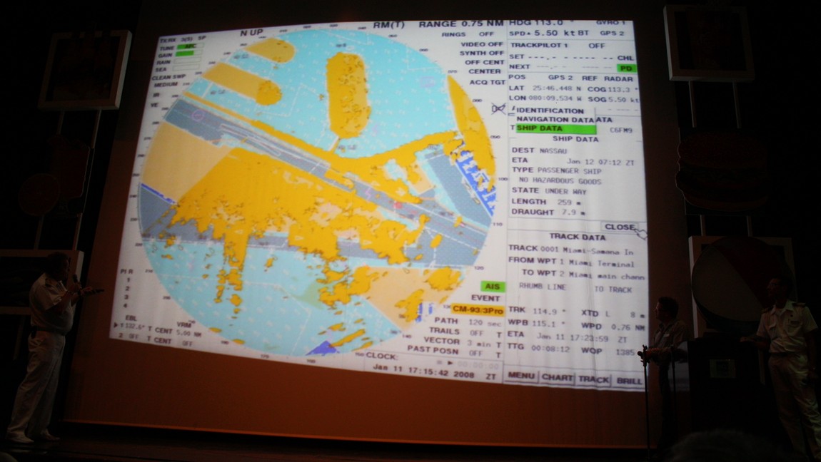 Navigation screens on the bridge
