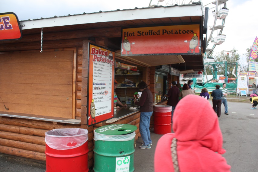 Closer view of one of the old log cabin eateries