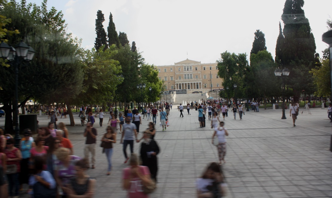 Looking across Constitution Square toward Greek Parliament