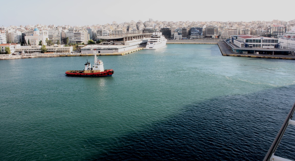 Pulling out of our dock in Piraeus