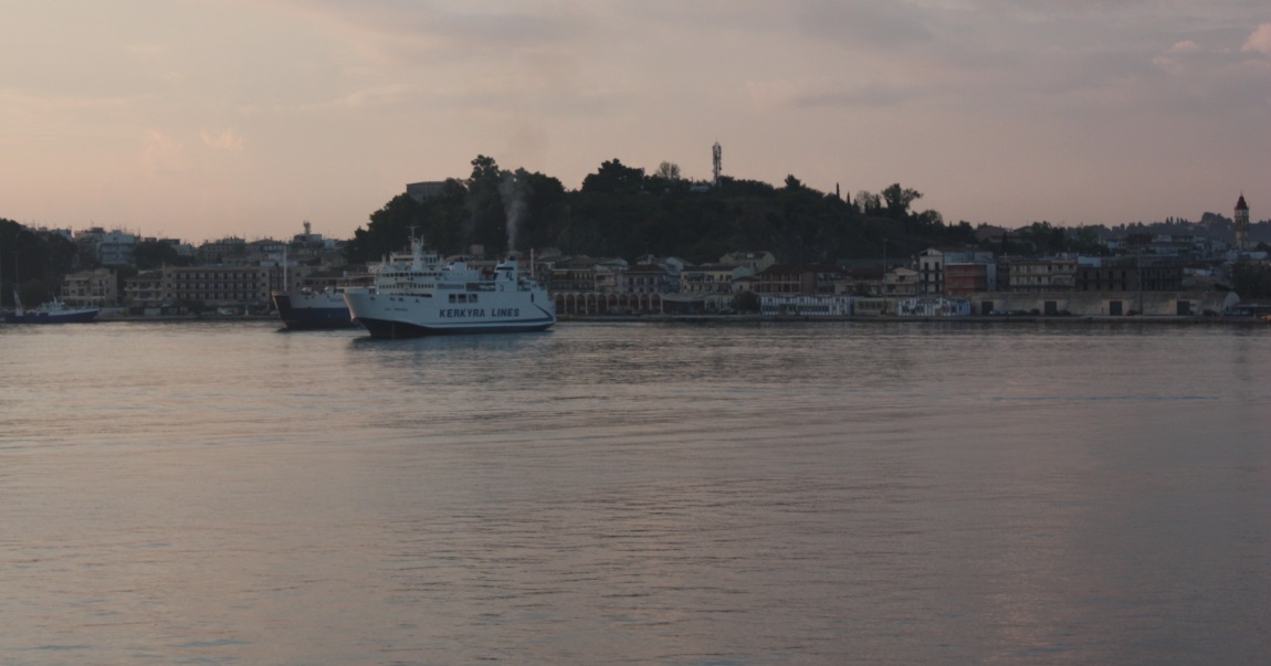 Kerkyra ferry departing in the morning