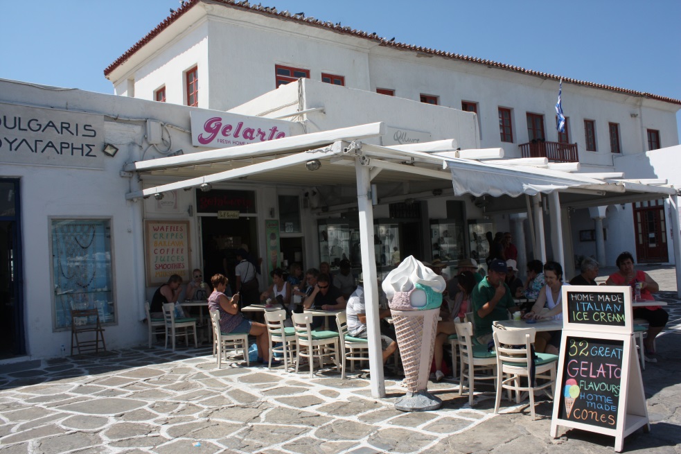 Gelato store is a popular stop in a hot climate