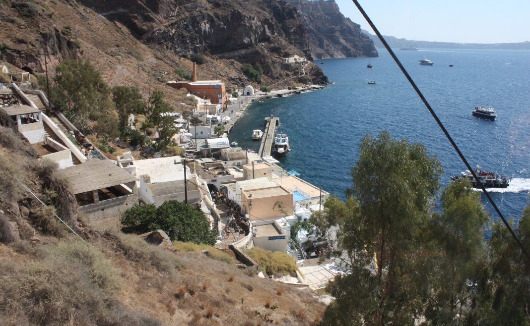 Looking down at the dock from the cable car