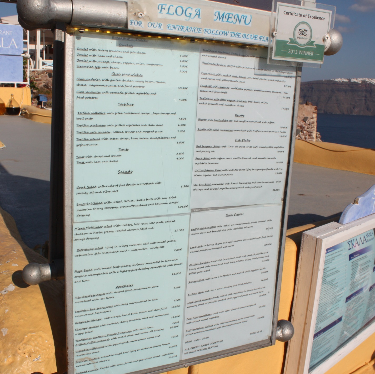 Restaurant menu in Oia