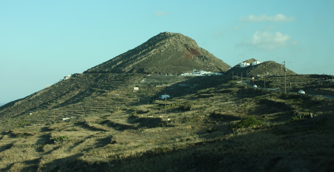 Looking back at the highest peak on the island, Profitis Ilias