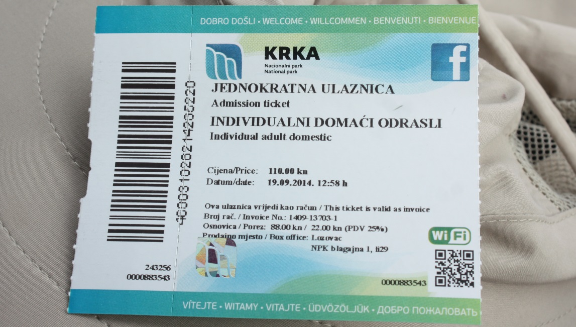Entrance ticked to Krka National Park
