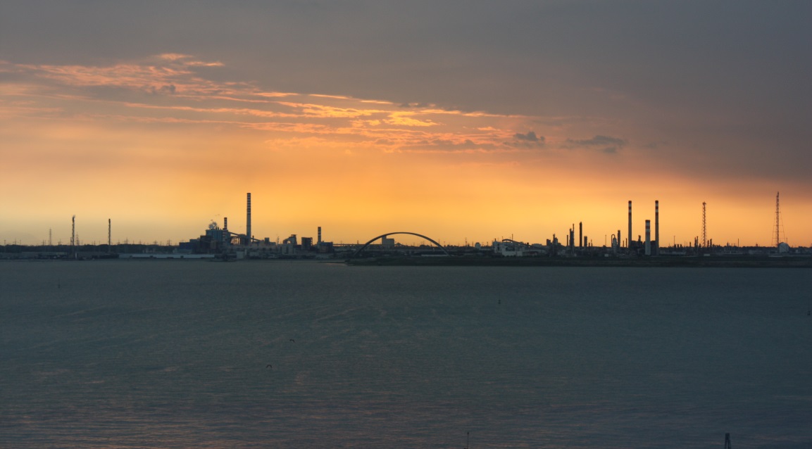 Sunset over Venice's Maghera Industrial Port