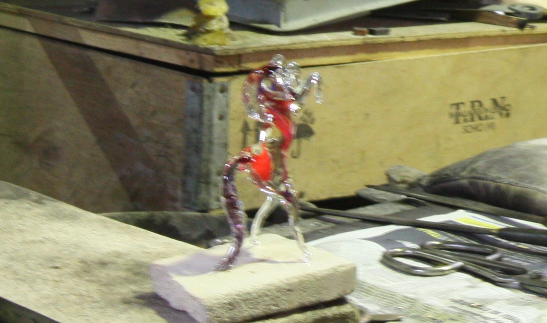 Blurry picture of the completed glass horse