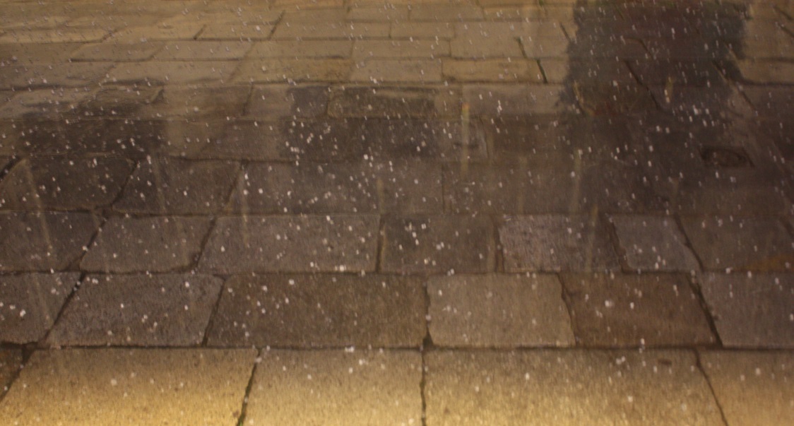 It started to rain then hail while we were eating
