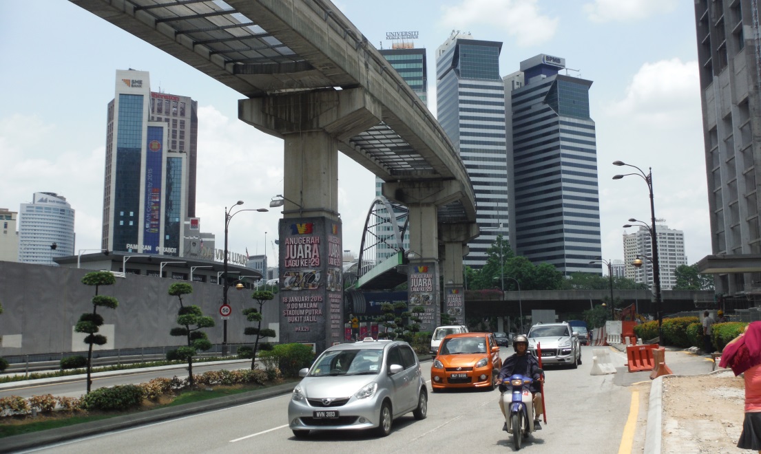 The monorail is elevated well above street level