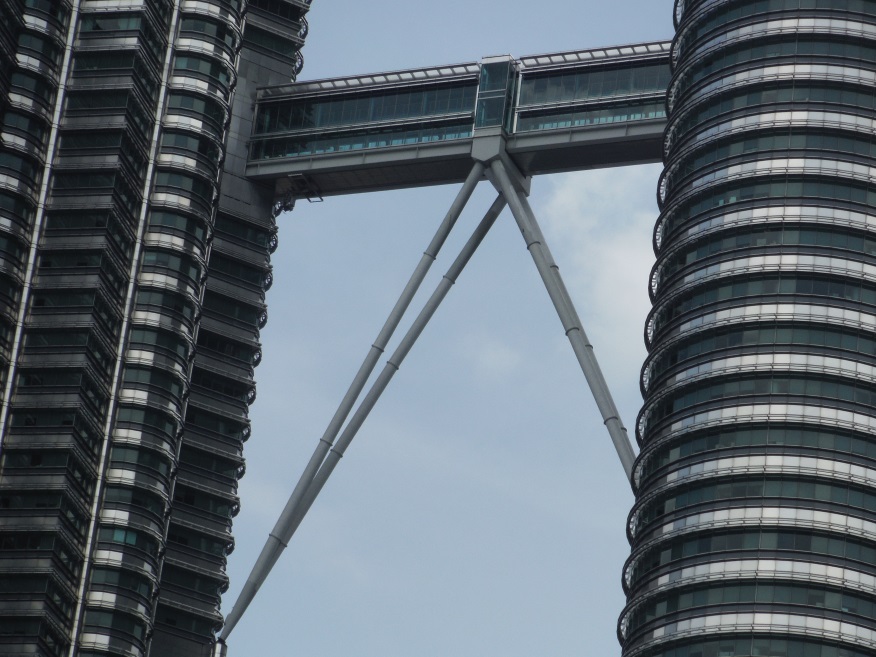 Closer view of the bridge connecting the twin towers