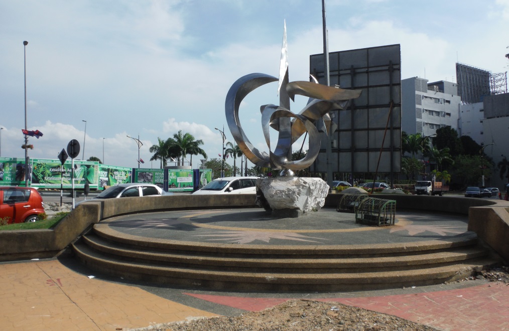 Rotating sculpture down near the water