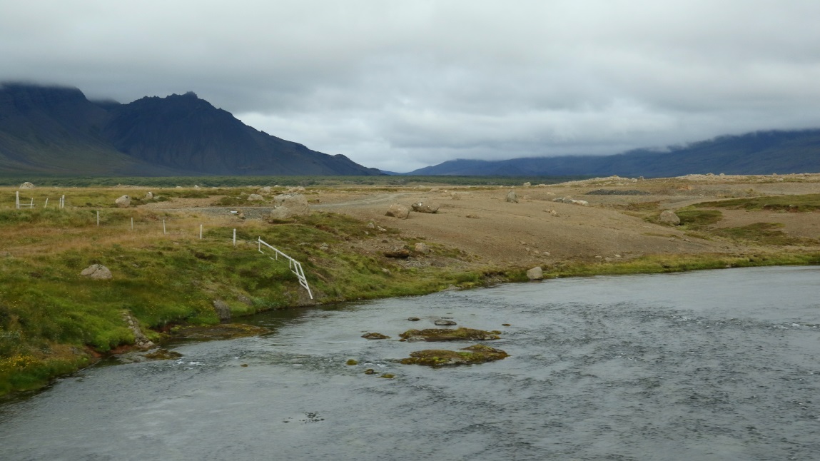 The road crosses a stream