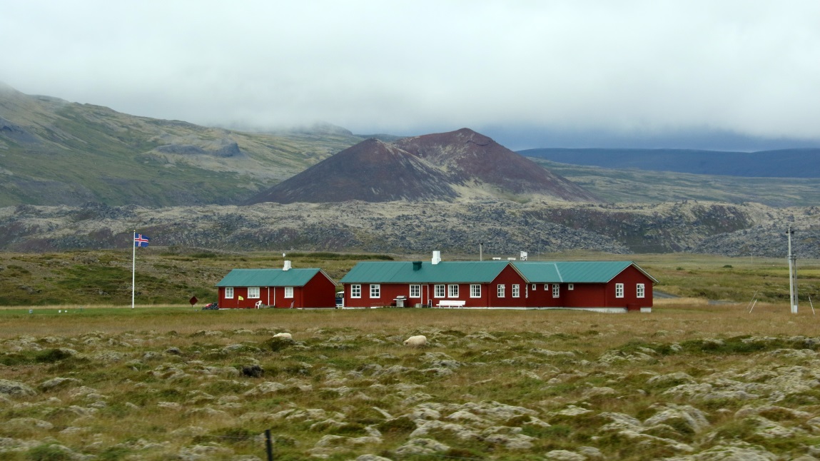 The Landbrot farm with a volcano in the background
