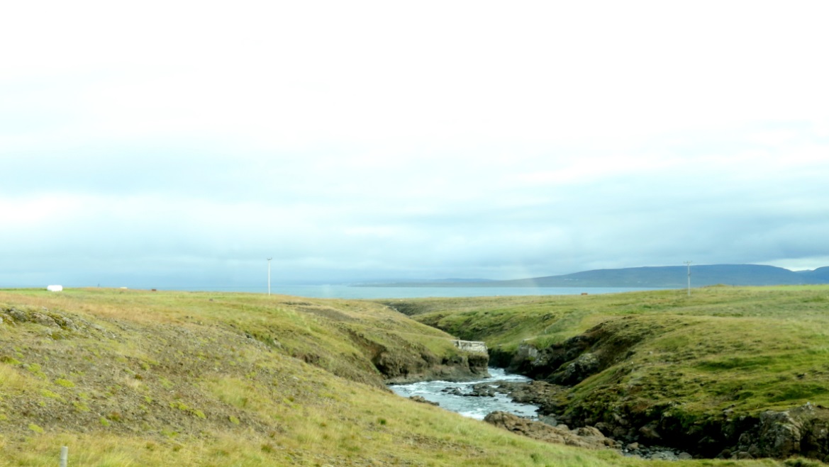 The Dunkardalur Stream flowing toward the bay