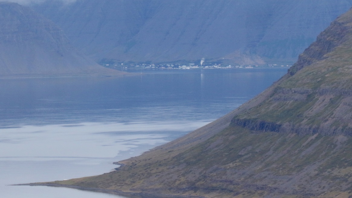 zoomed in view of the town of Bldudalur