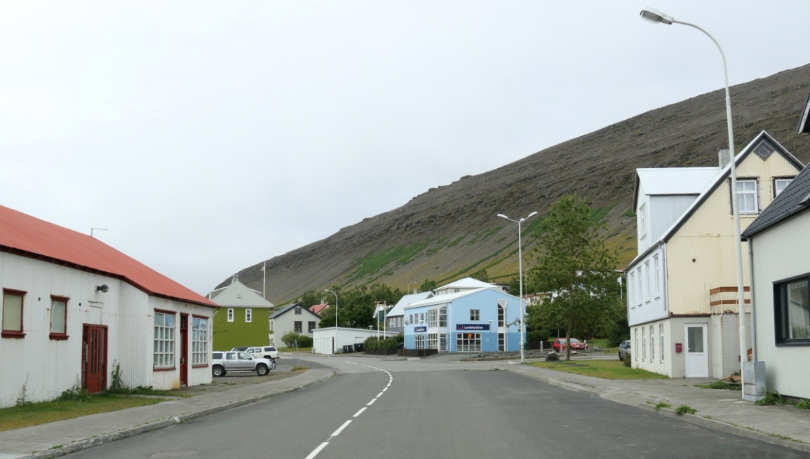 Blue building is the bank