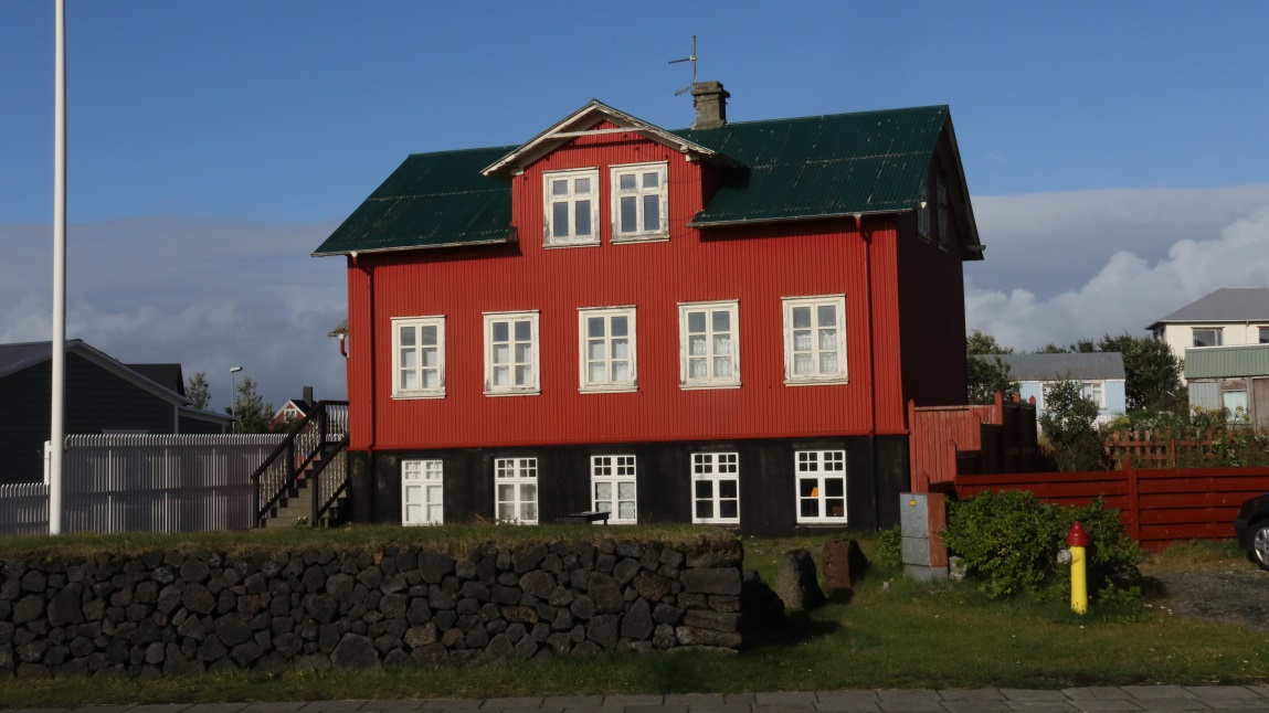 Bright red house