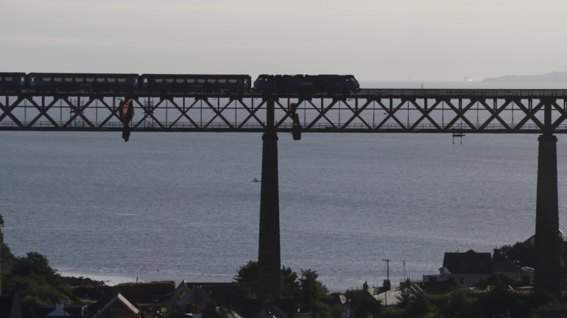 Train crossing the rail bridge