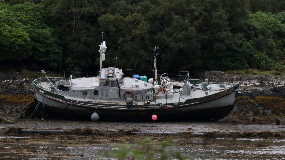 Grounded fishing boat