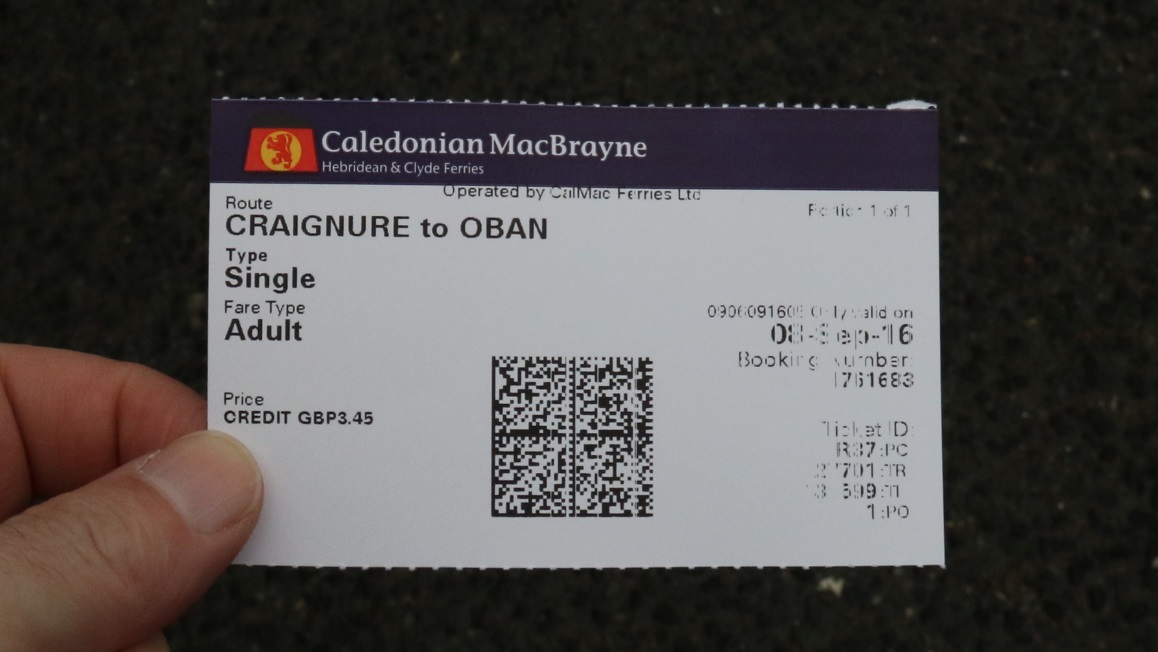 Craignure to Oban ferry ticket
