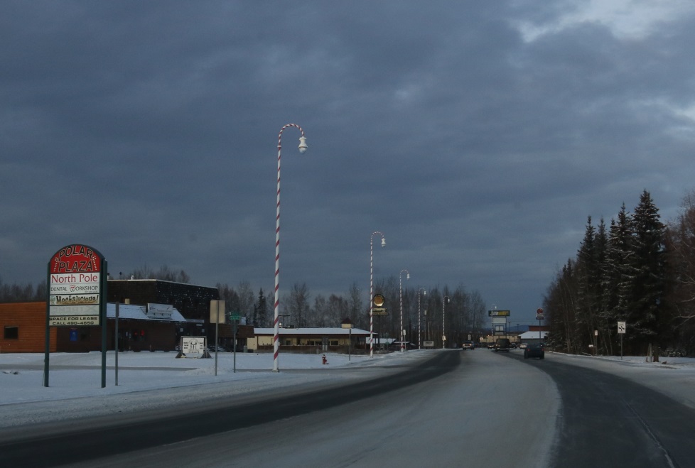 Light poles are candy canes