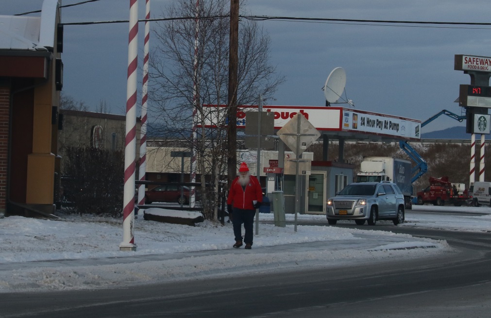 Santa walking down the street