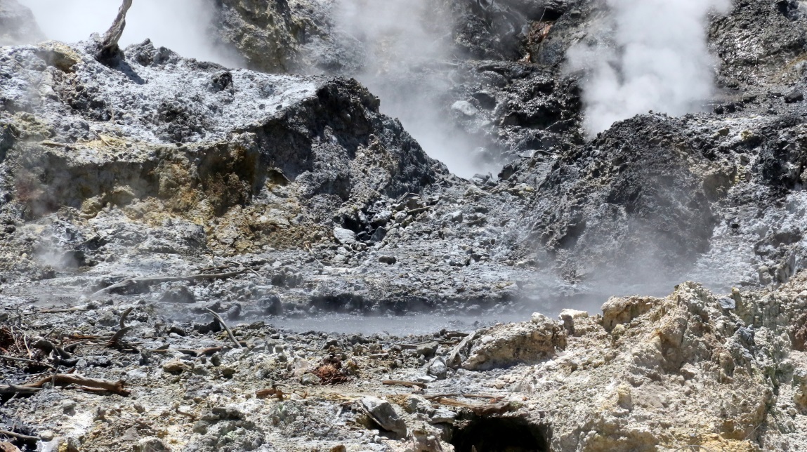Bubbling mud and steam vents