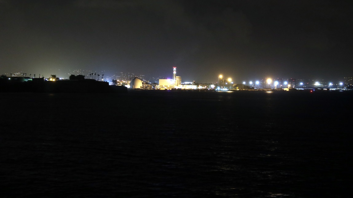 EDF Pointe des Carrires power station is ablaze with light