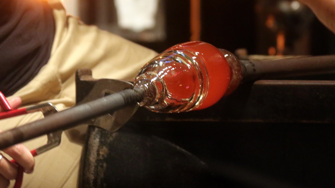 Red and white striped jar