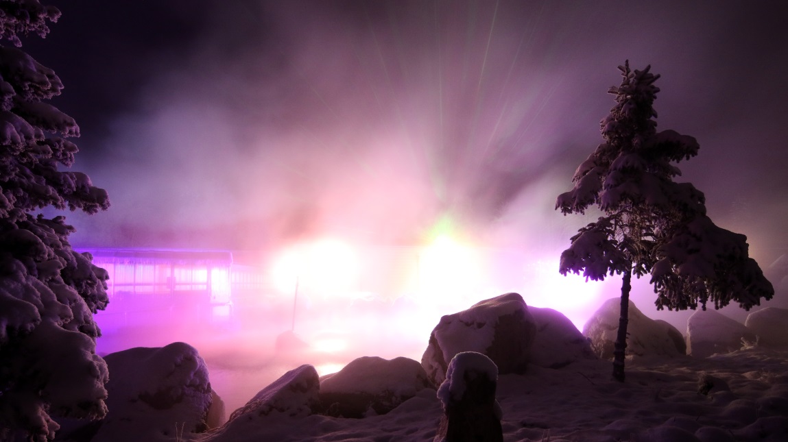 Green lines in the steam are laser lights