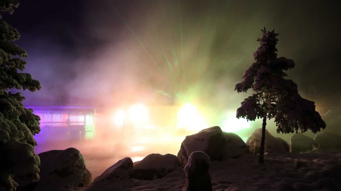 Color changing lights and rising steam