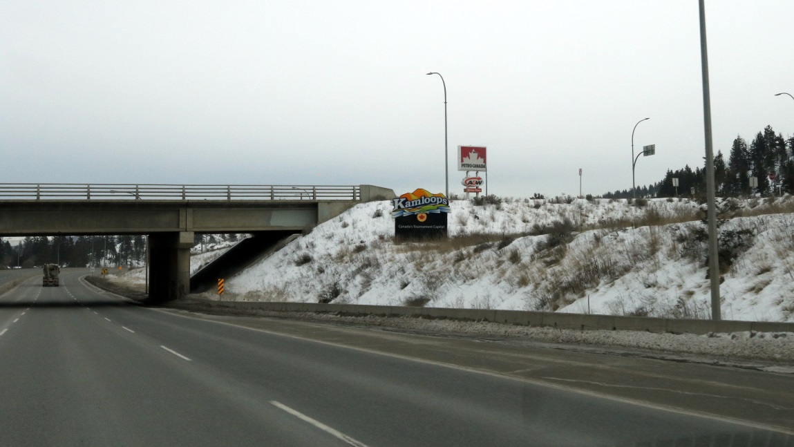 Kamloops is six miles ahead on the Coquihalla Highway
