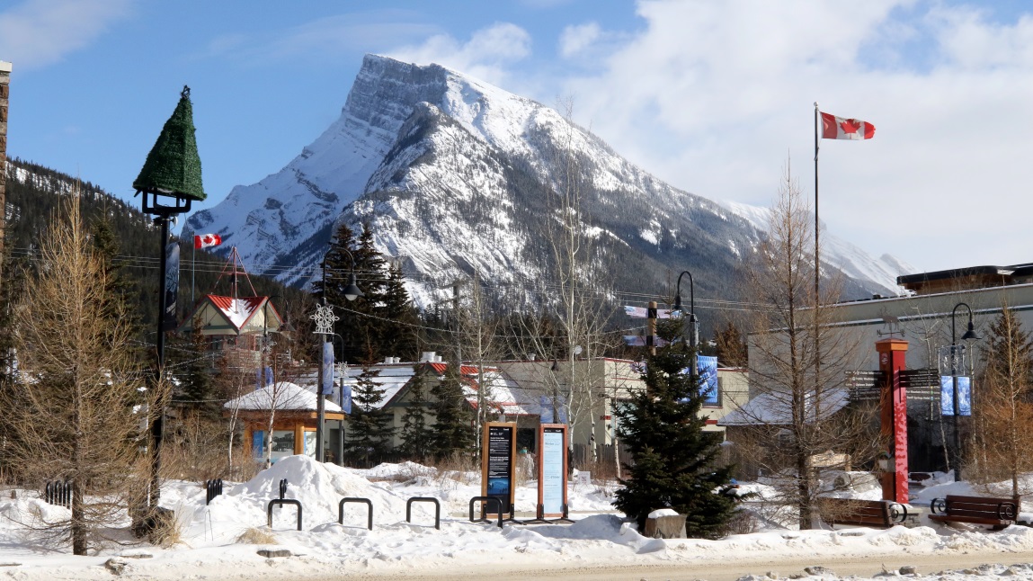 Banff Avenue looking toward Mount Rundle