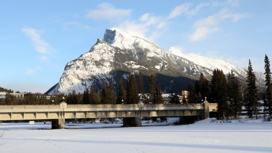 Mount Rundle above the Banff Avenue bridge