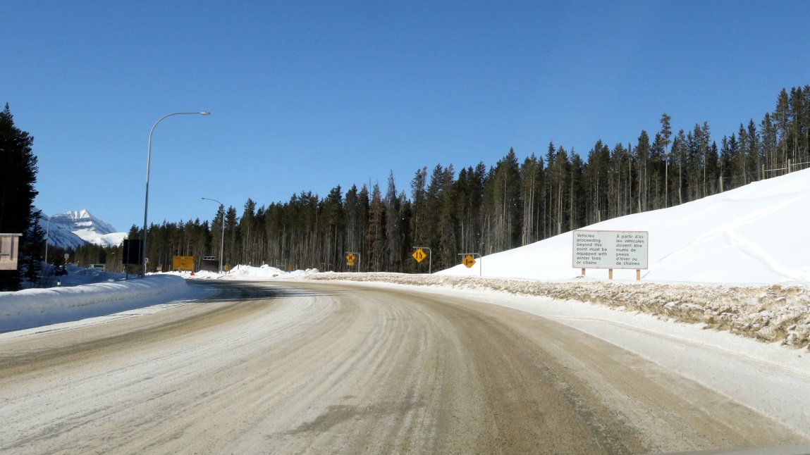 Warning signs at the Southern end of Icefields Parkway