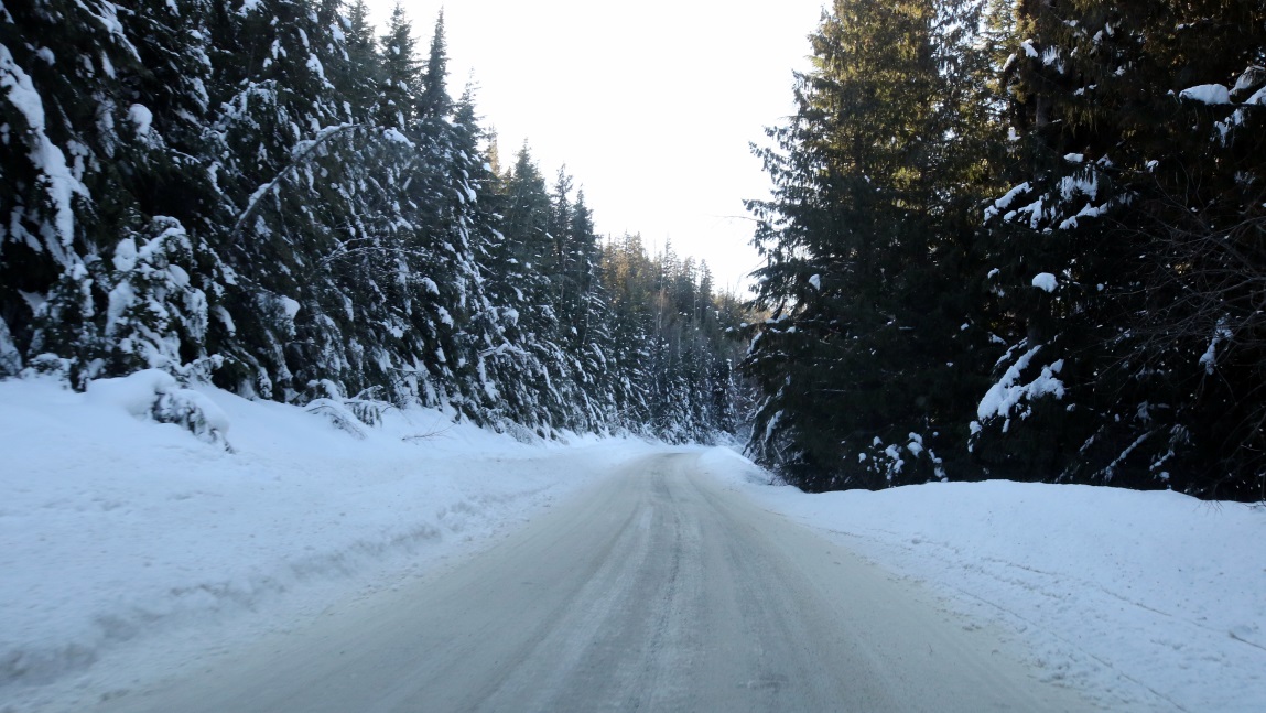 Heading up a snowy road