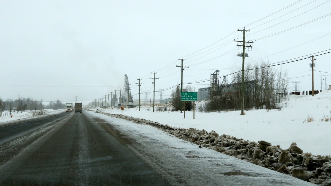 Distance sign as we depart Dawson Creek