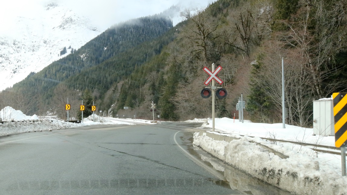 Rail crossing two miles West of Exstew
