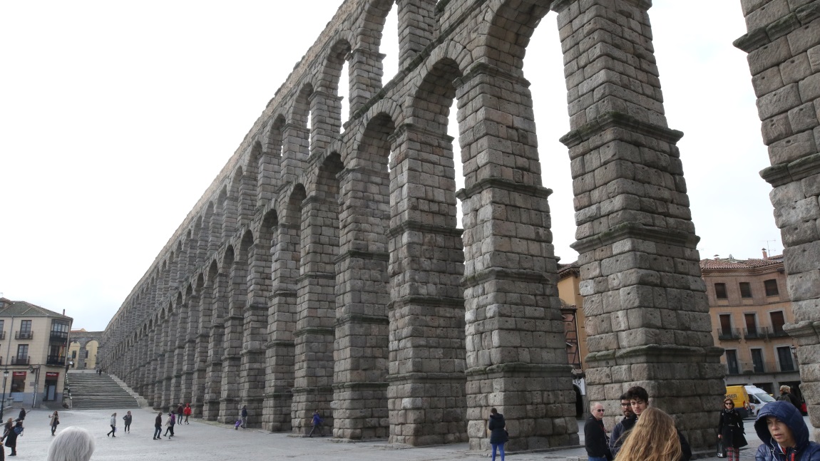Looking up at the Roman aqueduct